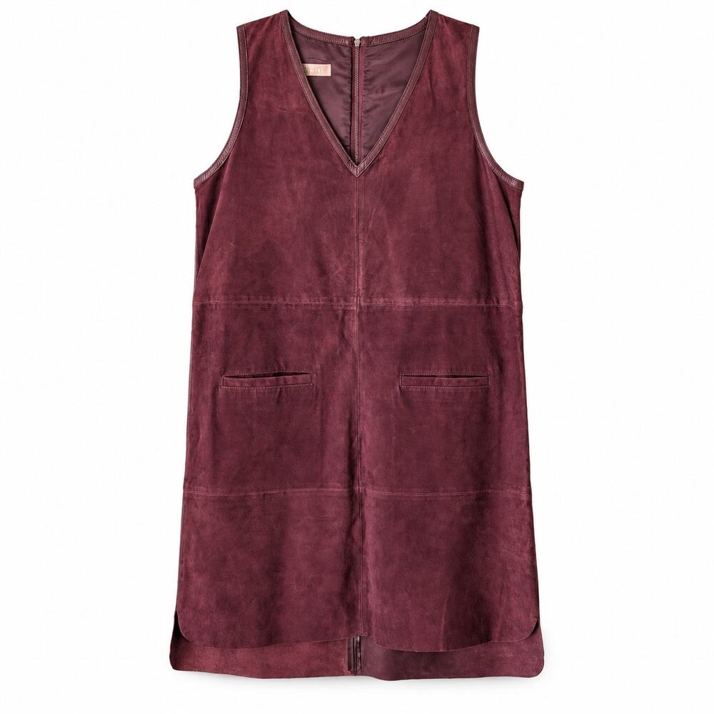 Stefanel Lamb Leather Suede Dress US 6 Burgundy NWT
